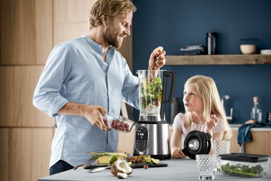 family drinks smoothie